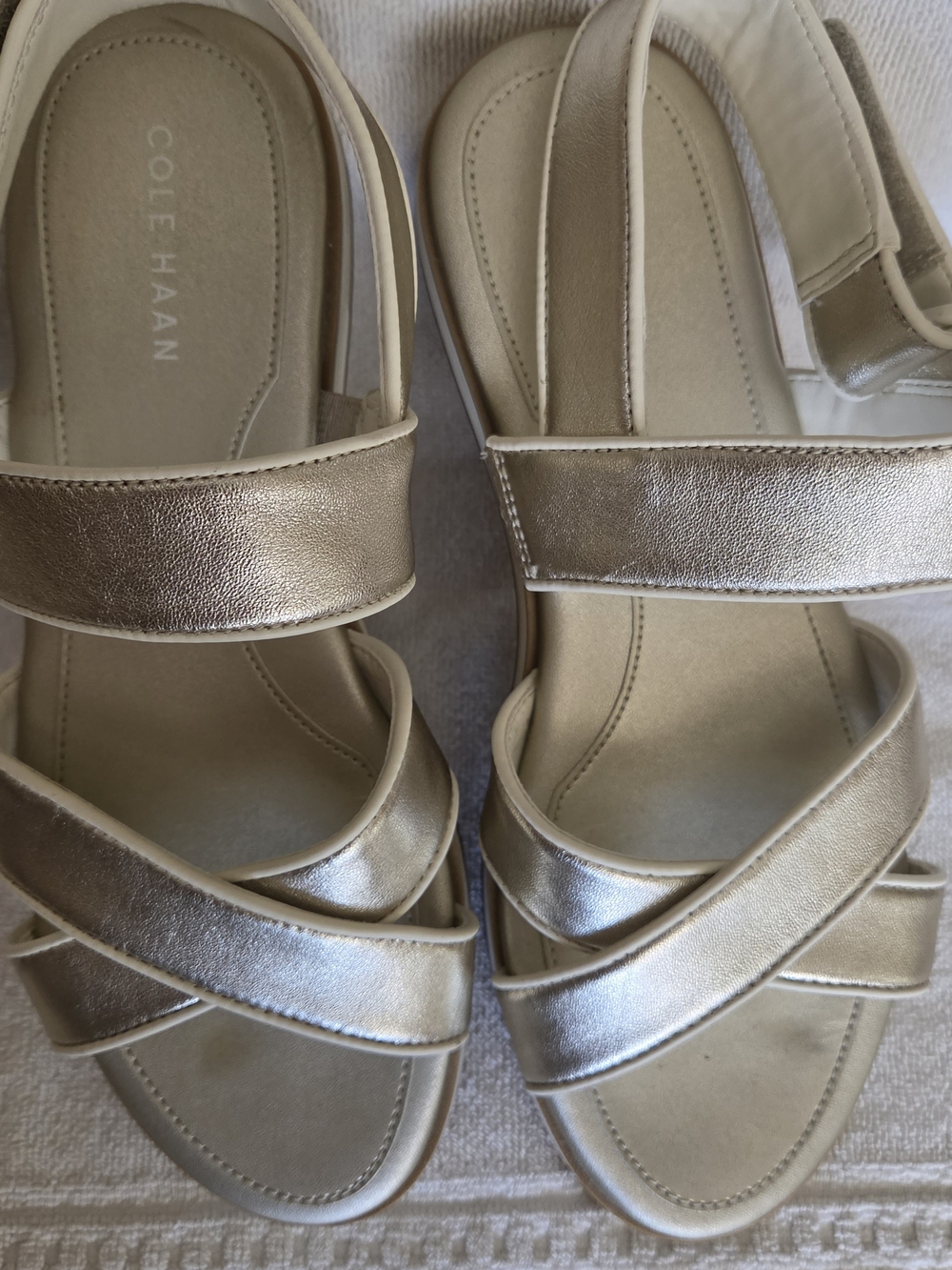 Cole Haan Mirabelle Metallic Gold Crisscross Slingback Sandals 8B EUC